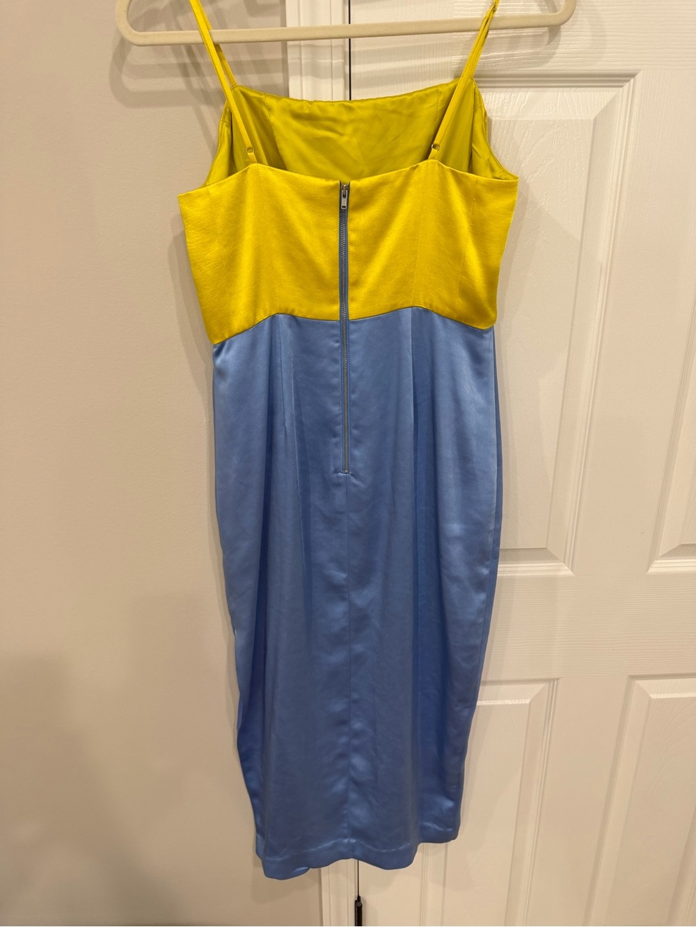 Ramy Brook Yellow & Light Blue Satin Colorblock Midi Skirt - Picture 3 of 9